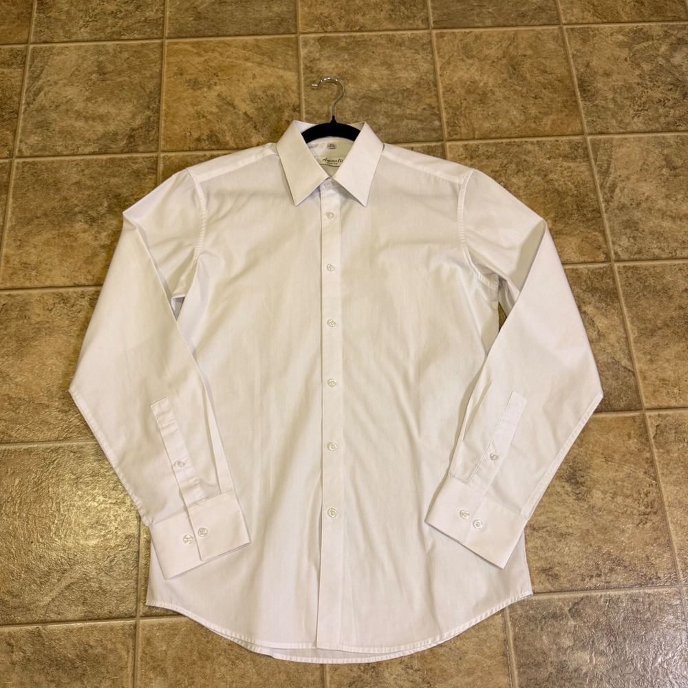 Amanti Slim Fit White Dress Shirt Mens 15.5 34/35 Long Sleeve Button Down Solid